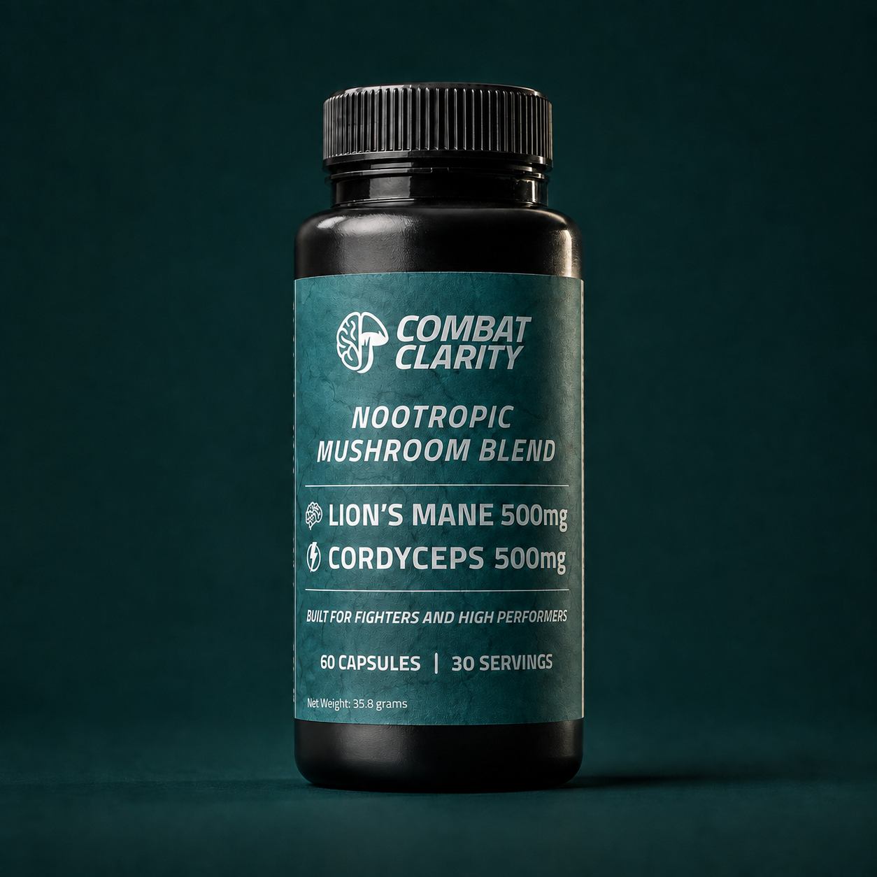Combat Clarity bottle with original teal label and 35.8 gram net weight